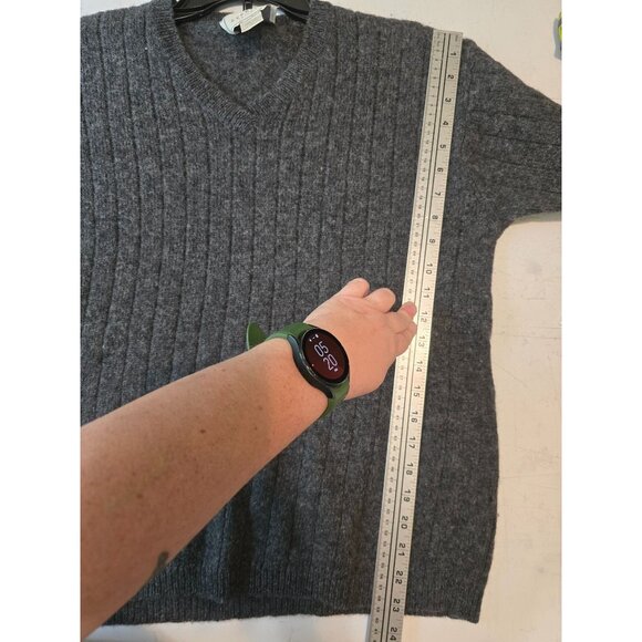 Vintage 90s Express Tricot Gray Ribbed V-Neck 100% Wool Sweater M - Picture 5 of 5